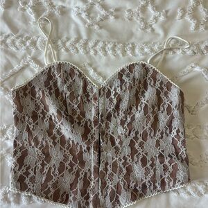 PacSun Brown and White Lace Tank Top